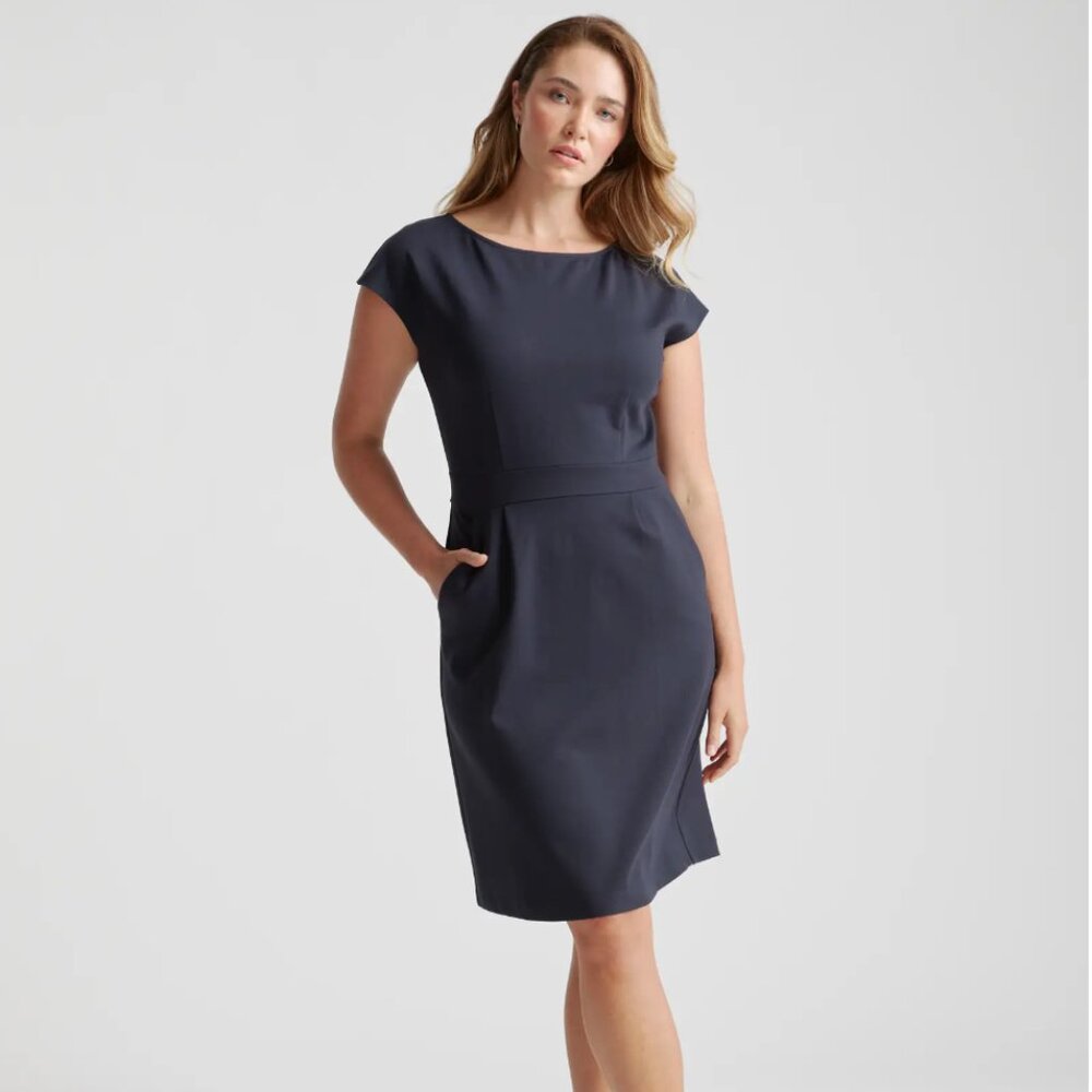 Ultra-Stretch Ponte Cap Sleeve Dress Navy S